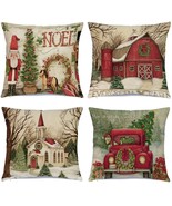 Christmas Pillow Covers 18 X 18 Set Of 4 Cushion Cover Case Pillow Zippe... - £12.84 GBP
