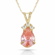 3.70 CT Pink Sapphire Pear Shape 4 Stone Gemstone Pendant & Necklace 14K Y Gold - £123.33 GBP