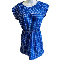 Vintage ILGWU Union Made Blue Grid Dress USA Size 8 80s Mod Minimalist - $31.72