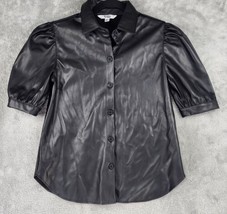 BB Dakota Steve Madden Shirt Womens XS Black Faux Leather Button Up Puff Sleeve - £25.98 GBP