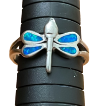 Sterling Silver Dragonfly Blue Inlaid Opal Ring Womens Size 9.75 - $26.00