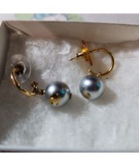 Auth Vintage Chanel Dangle Pearl Blue/Grey Earrings Classic CC Logo Desi... - £369.91 GBP