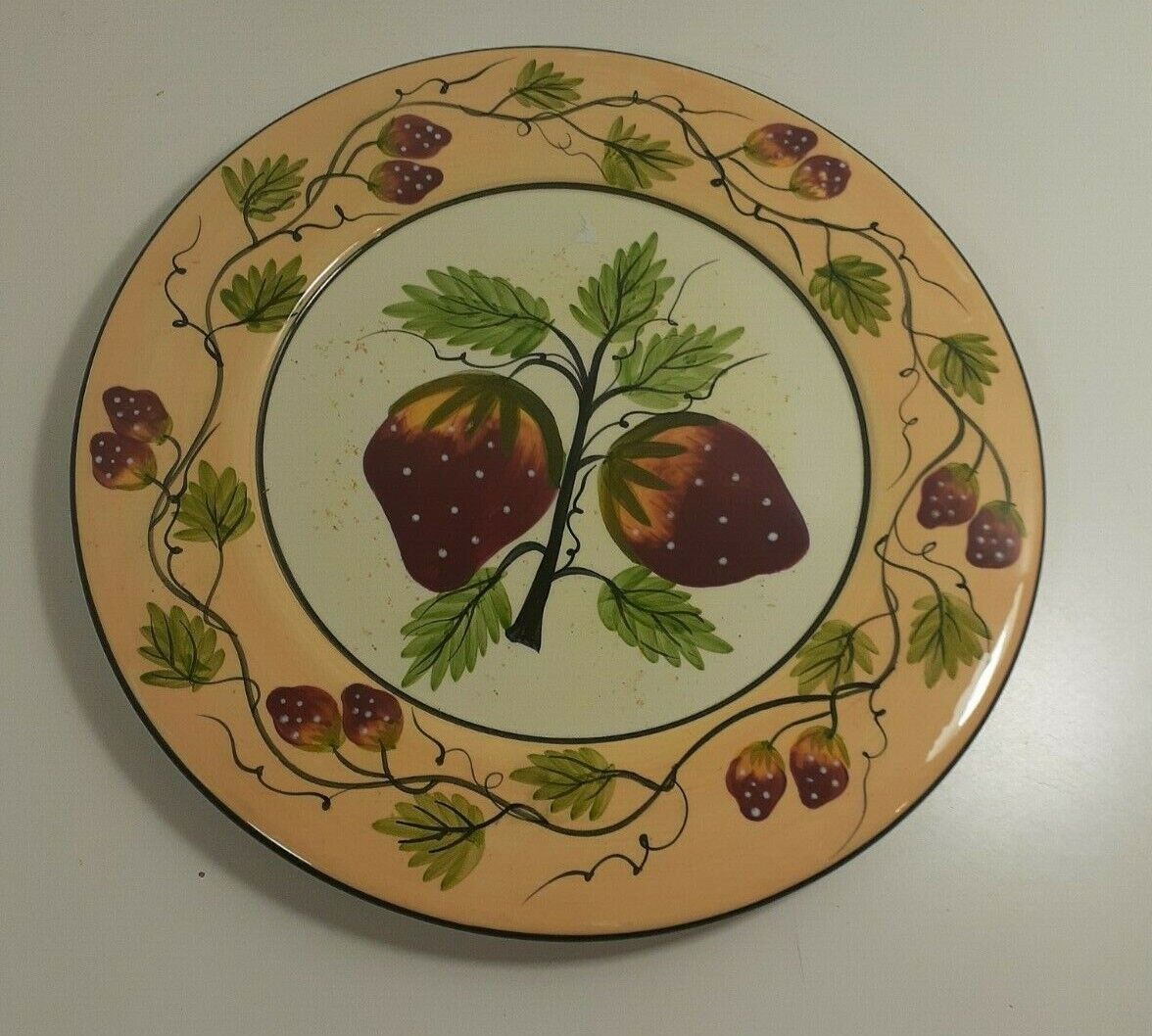 Primary image for Casa Vero By ACK strawberry Pattern Italian Glaze Pottery Dinner Platers 9 1/2 