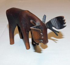 Leather Sculpture Moose Figure Figurine Folk Art 4 Long x 2.5 Inch High - $15.00