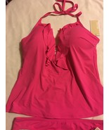 Michael Kors Cruise 2-Piece Tankini Swimsuit Halter Ruffle Electric Pink... - £38.89 GBP