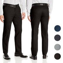 Men's Formal Slim Fit Slacks Trousers Flat Front Business Dress Pants - £27.68 GBP
