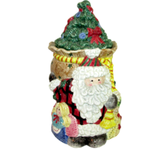 Fritz &amp; Floyd Cookie Jar Christmas Tree Toy Sack Santa Ceramic 11&quot;x6&quot; Ho... - $19.78