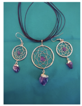 Dream Catcher Amethyst Necklace Earring Set 14k Gold Plated - £26.21 GBP
