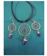 Dream Catcher Amethyst Necklace Earring Set 14k Gold Plated - $33.33