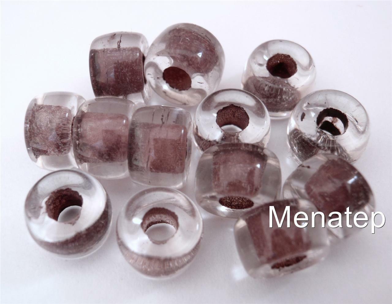 25 5 x 9mm Czech Glass Roller Beads: Crystal - Brown Lined