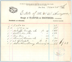 Harper &amp; Brother Publishers Franklin Square New York City Antique Invoice - £13.11 GBP