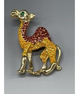 Vintage Enamel Brooch Pin Camel Gold -Tone Rhinestone-Eye Retro - £13.22 GBP