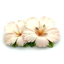 CARVED CELLULOID hibiscus brooch - 2&quot; vtg 1920s trombne clasp painted fl... - £31.38 GBP