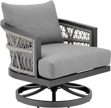 Armen Living Zella Modern Outdoor Patio Metal Swivel Arm Chair, Light Gray - £2,028.64 GBP