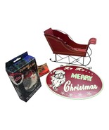 Vintage Christmas Decor Lot: Red Sleigh Santa Sign &amp; Ornaments Opteon D&#39;... - $18.69