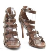 ALAIA Brown Leather Sandals Gladiator Heel Open Toe White Strap 39.5 - £247.99 GBP