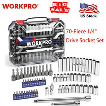 Workpro 70 Pcs 1/4&quot; Drive Socket Set Quick-Release Ratchet Socket Sae Metric Set - £57.47 GBP