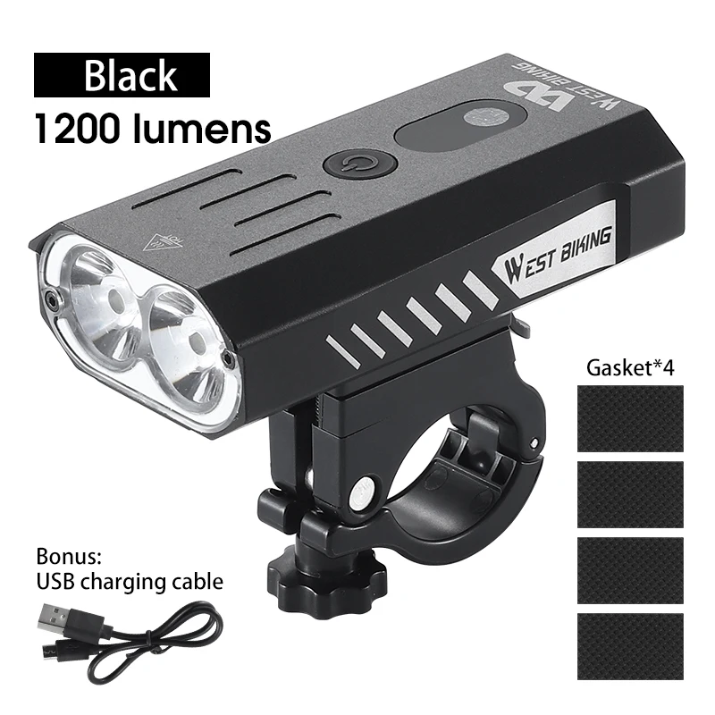 WEST BI 1200LM Bike Light Front Lamp USB Rechargeable LED 4000mAh Bicycle Light  - £39.83 GBP