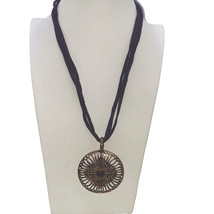 Coldwater Creek Brass Pendant w Silver Black Brass Beads On 3 Suede Cords - £11.78 GBP