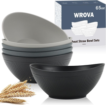 Wrova 65Oz Big Wheat Straw Bowls - Large Salad Bowls Set of 6 -Unbreakable Servi - £30.50 GBP
