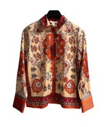 Rachel Zoe Top Womens S Orange Floral Satin Button Down Blouse Boho Retr... - $34.46