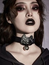 Adjustable black leather choker with silver studs - cat woman choker - £19.09 GBP