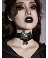 Adjustable black leather choker with silver studs - cat woman choker - £19.24 GBP