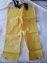Yellow Large Insulated Felt Seven Button Wet Rain Suit Pants Overalls Bib Pvc - £15.49 GBP