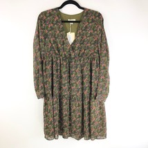 See U Soon Mini Dress Tiered Long Sleeve Floral Pinstriped Metallic Green S - £18.93 GBP