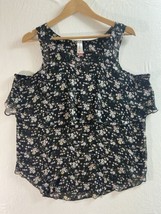 No Boundaries Top Womens Large  Black  Pink Floral Semi Sheer Tank Top Ruffle - £10.50 GBP