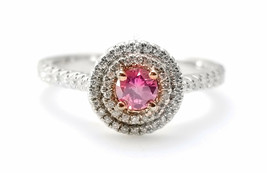 1.06ct Fancy Deep Pink Vivid Diamond Engagement Ring GIA Round Hallo 18K Gold - £7,374.97 GBP