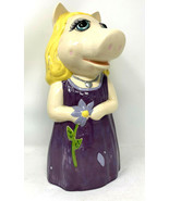 Ceramic Miss Piggy Purple Dress Holding Flower 14 Inches Tall  - £23.49 GBP