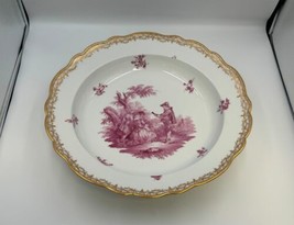 c.1820 Antique Meissen Hand Painted Pink / Purple 15 1/4&quot; Large Bowl wit... - £1,174.69 GBP