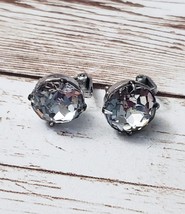 Vintage Clip On Earrings Clear Gem &amp; Silver Tone Classic Style Just Over 3/8&quot; - £9.61 GBP