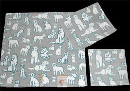 3-Pc Ellen Degeneres Hand Drawn White Dogs Teal Borders Grey Velour Towel Set - £33.85 GBP