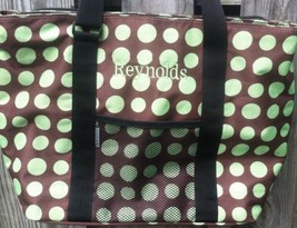 Extra Large Insulated Tote Monogrammed Reynolds Polka Dot Green And Brown - $43.00