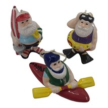 Vintage 2001 Christmas Santas Kyaking Surfing Tubing Ceramic Ornaments Lot of 3 - £31.38 GBP