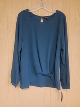 Zac &amp; Rachel Blouse Front Knot Reflecting Pond Dark Green Sz Medium Long Sleeve - £28.80 GBP