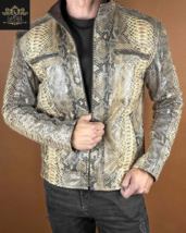 Python embossed leather jacket for men vintage jacket Python Jacket - £254.99 GBP