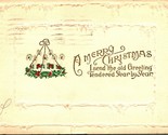 Holly Chandelier Icicle Border A Merry Christmas Embossed 1914 DB Postcard  - £3.11 GBP
