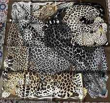 Hermes Scarf Lazy Leopardesses 90 cm silk beige brown Carre leopard animal - $860.90