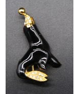 VTG Black Enamel &amp; Gold Tone Figural Brooch Seal or Sea Lion LIA - $28.05 CAD