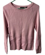 Jeanne Pierre Ribbed Sweater Size M Pink Cotton Cable Round Neck Long Sleeved - £11.05 GBP