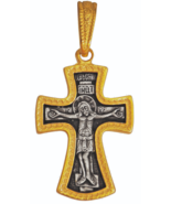 Sterling Silver 925 Gold Plated Cross Pendant 2 Sides Crucifixion &amp; Theo... - €84,43 EUR