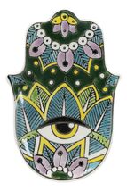 Green Chakra Hamsa Palm Mandala and Evil Eye Ceramic Dish Brass Incense ... - €15,55 EUR