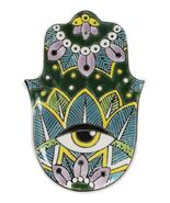 Green Chakra Hamsa Palm Mandala and Evil Eye Ceramic Dish Brass Incense ... - $328.35 MXN