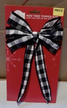 Christmas Mini Tree Topper Bow Wire Edge Black Plaid 8&quot; x 5&quot; Holiday Tim... - $3.95 CAD