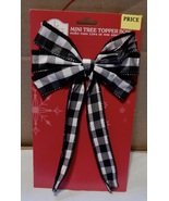 Christmas Mini Tree Topper Bow Wire Edge Black Plaid 8&quot; x 5&quot; Holiday Tim... - $2.89