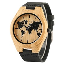 Wooden Watch Handmade Bamboo Quartz Fashion Leather Watch Bamboo Wristwatch - £27.25 GBP