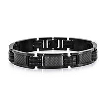 Stainless Steel Black Carbon Fiber Bracelet - £59.47 GBP